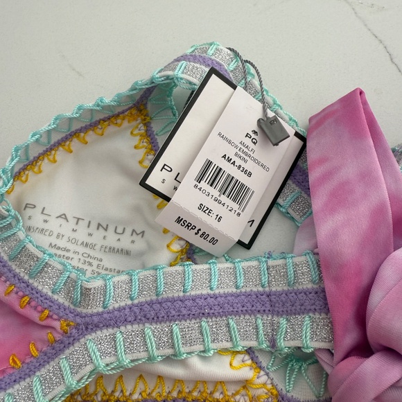 PQ Platinum Swimwear Girls Pink Rainbow Embroidered Bikini Bathing Suit NWT 16 - Picture 3 of 4